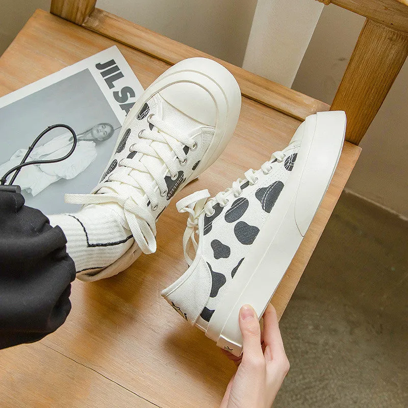 BLACK WHITE COW MILK CANVAS SHOES UB2628