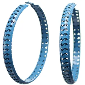 Blue Large Cutout Round Hoop Earrings