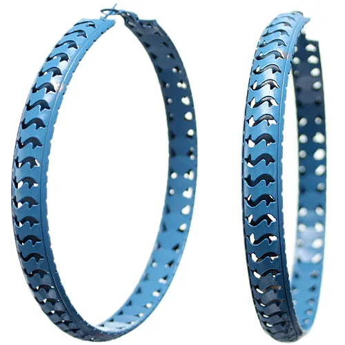 Blue Large Cutout Round Hoop Earrings