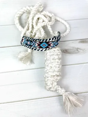 Blue, Rust, Black Beaded White Nylon Muletape Halter