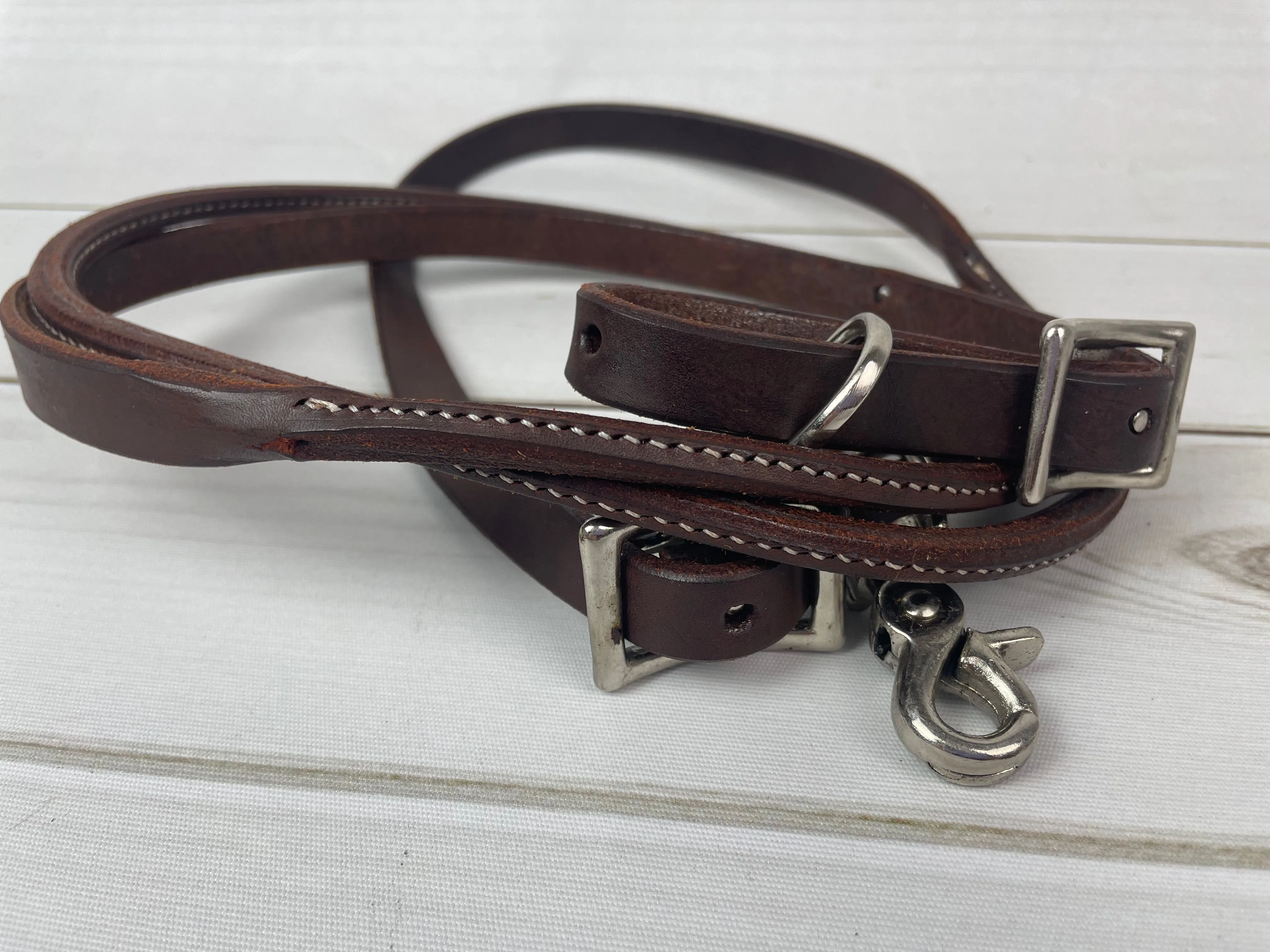 Blue, Rust, Black Beaded White Nylon Muletape Halter