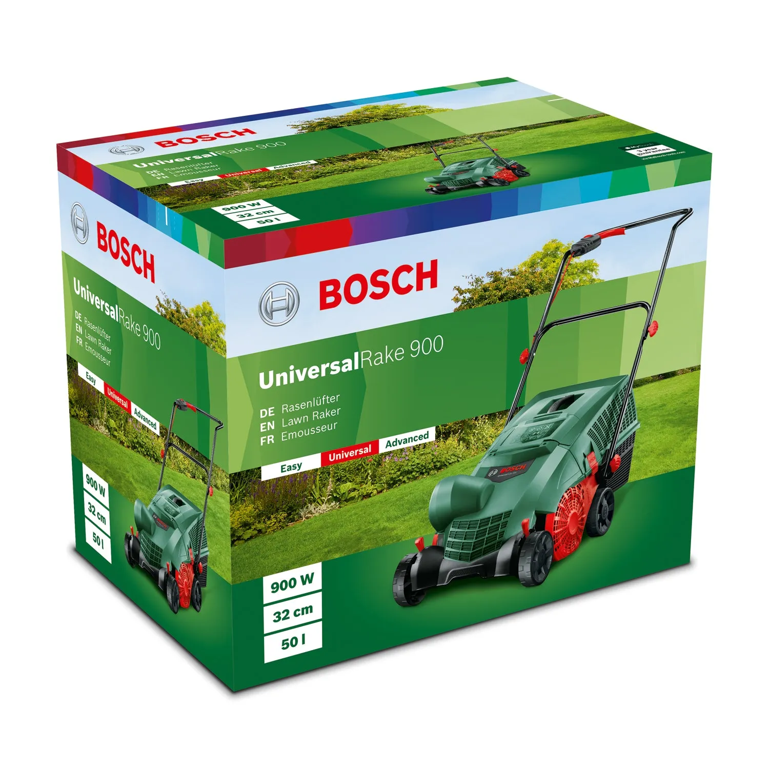 Bosch UniversalRake 900 Rasenlüfter, 32 cm Abreitsbreite, 50 l Fassungsvermögen, 900 W