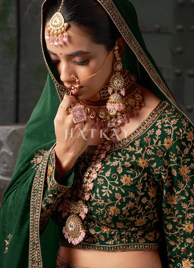 Bottle Green Embroidered Wedding Lehenga Choli