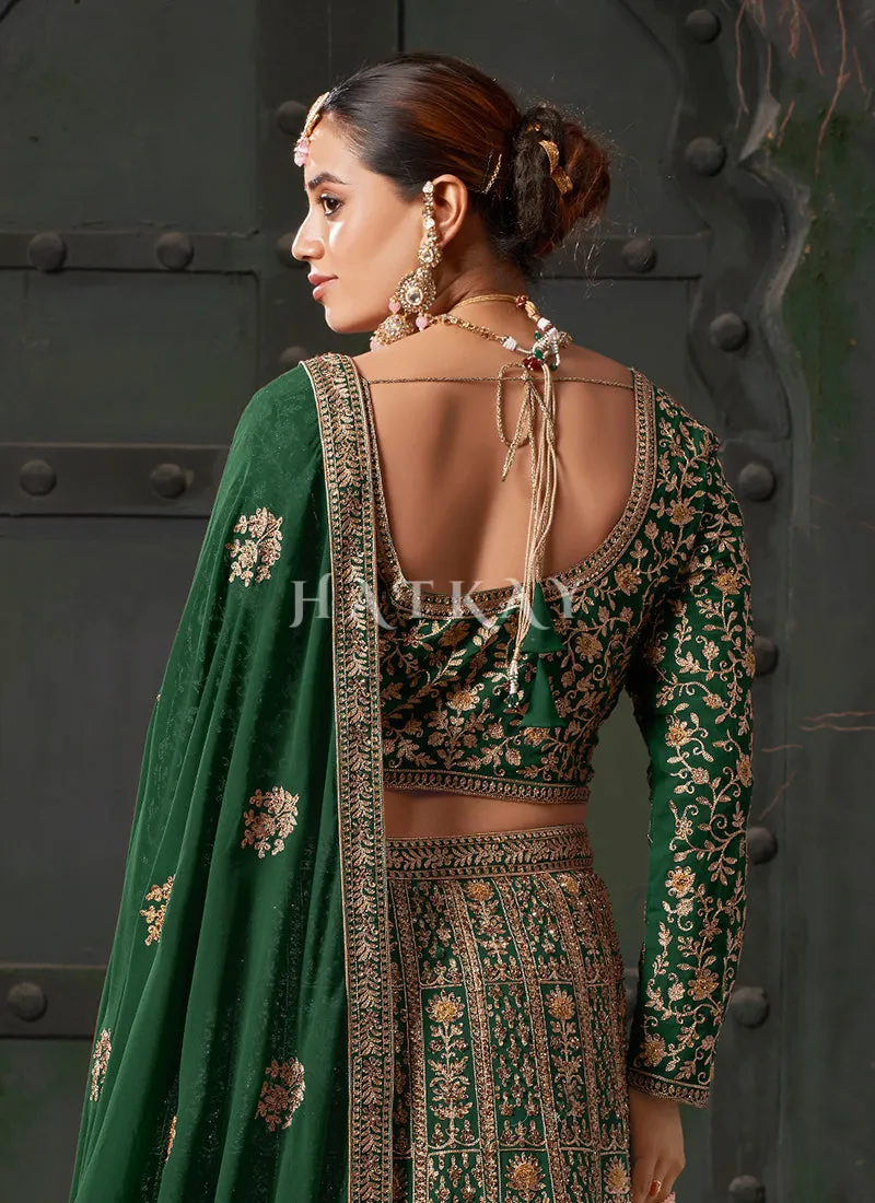Bottle Green Embroidered Wedding Lehenga Choli