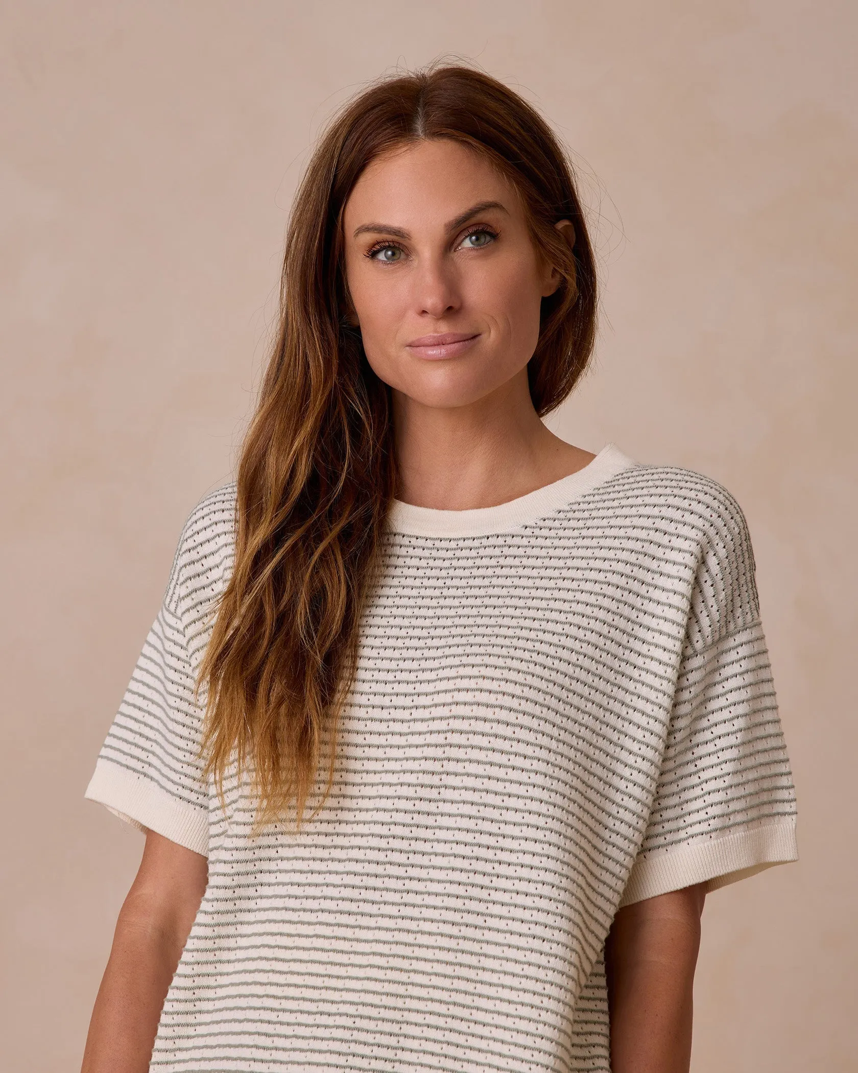 Boxy Crop Knit Tee | Sage Strp