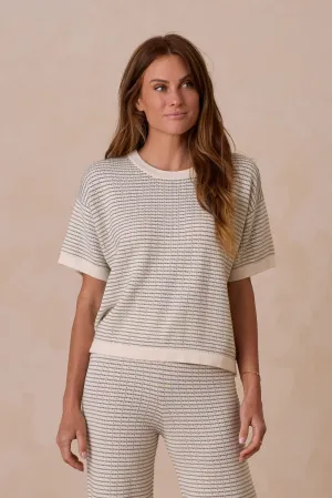 Boxy Crop Knit Tee | Sage Strp