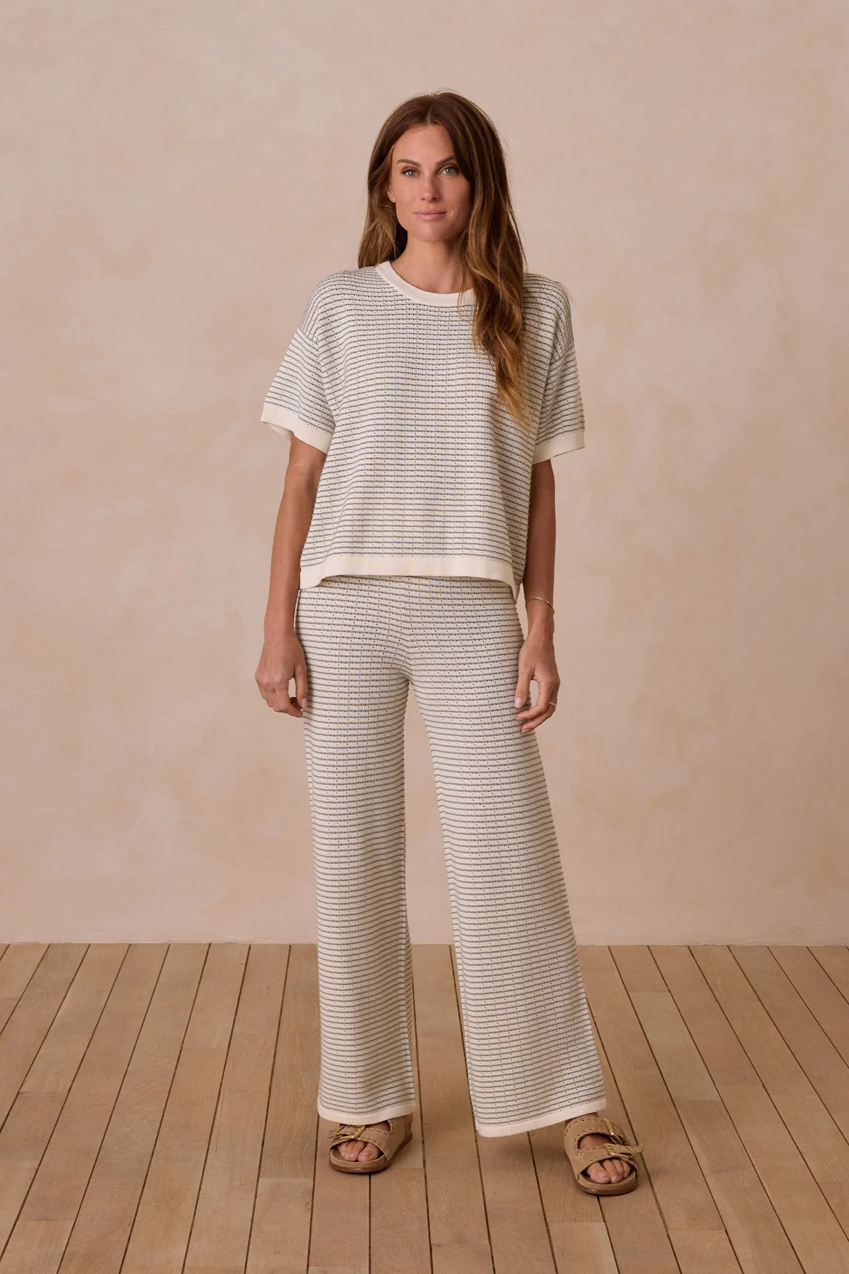 Boxy Crop Knit Tee | Sage Strp