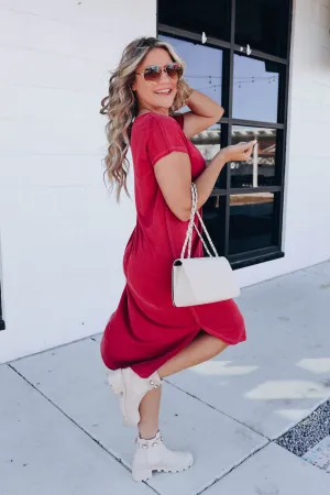 Burgundy Basic Midi T-Shirt Dress