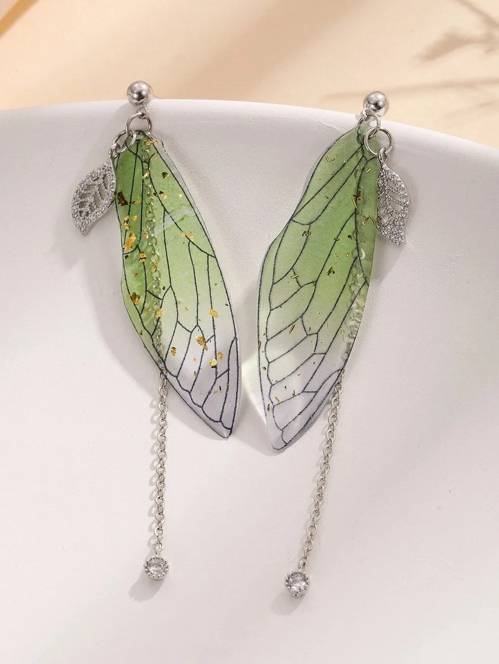 Butterfly Wing Boho Dangle Earrings, Gold Multi Color Earrings, Fairy Wing Earrings, Acrylic Wing Earrings
