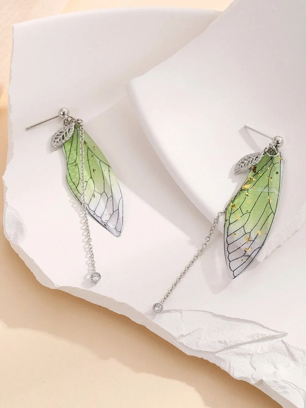 Butterfly Wing Boho Dangle Earrings, Gold Multi Color Earrings, Fairy Wing Earrings, Acrylic Wing Earrings