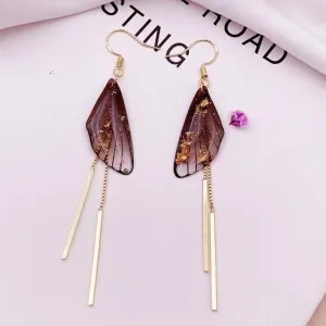 Butterfly Wing Boho Dangle Earrings, Gold Multi Color Earrings, Fairy Wing Earrings, Acrylic Wing Earrings