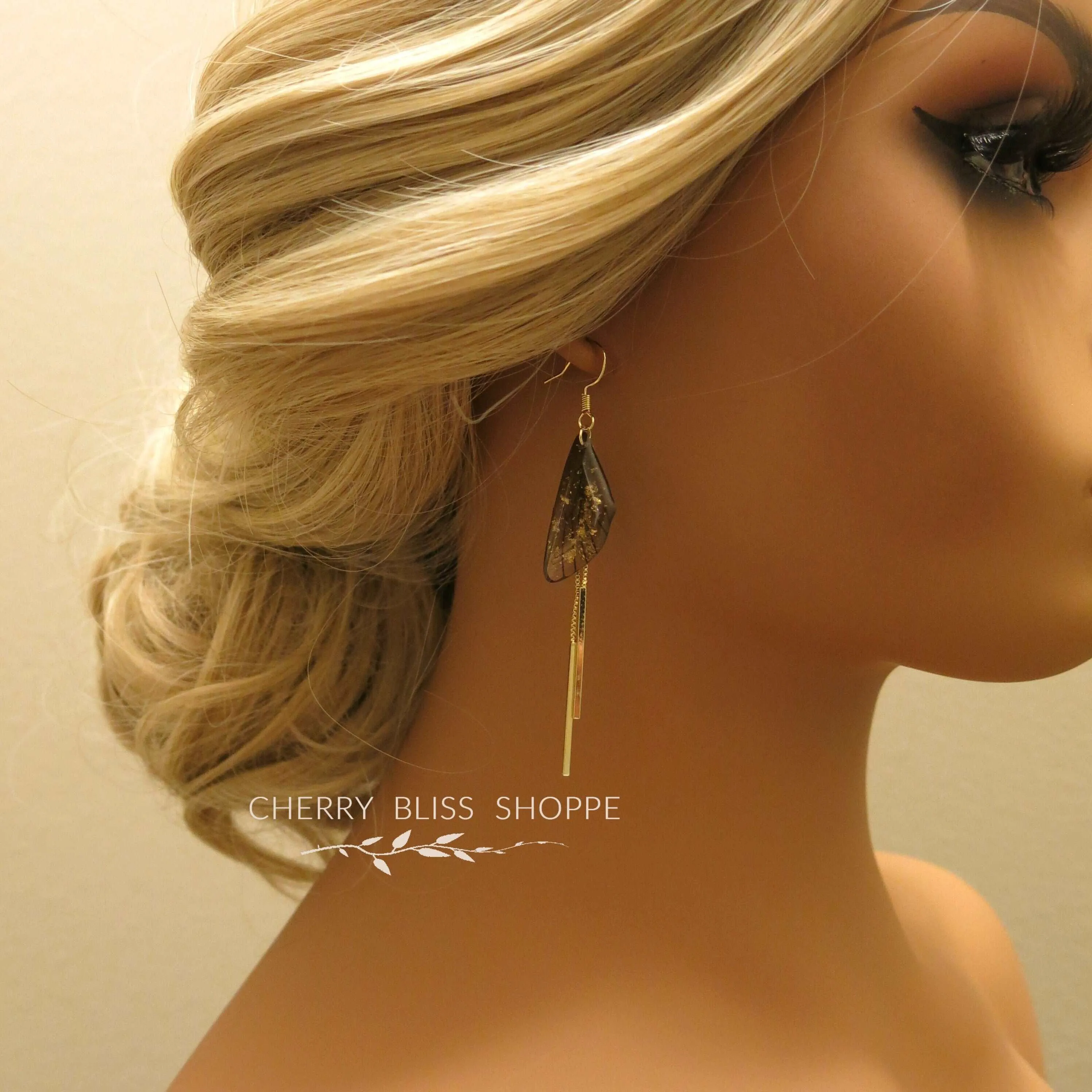 Butterfly Wing Boho Dangle Earrings, Gold Multi Color Earrings, Fairy Wing Earrings, Acrylic Wing Earrings