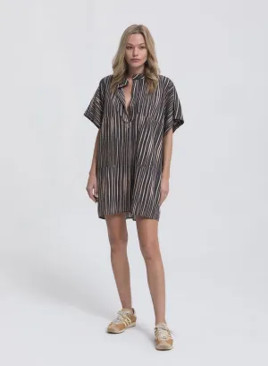 CABO MINI DRESS - TAN LINES PRINT