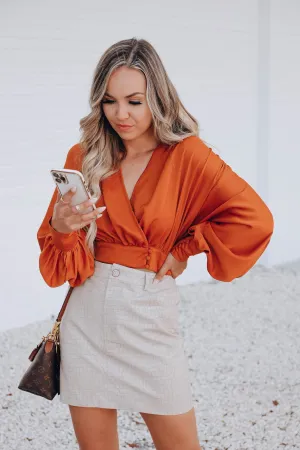 Camilla Surplice Satin Top - Rust