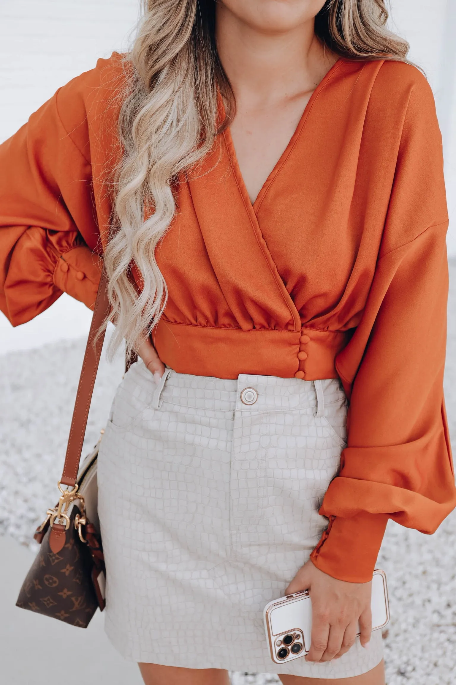 Camilla Surplice Satin Top - Rust
