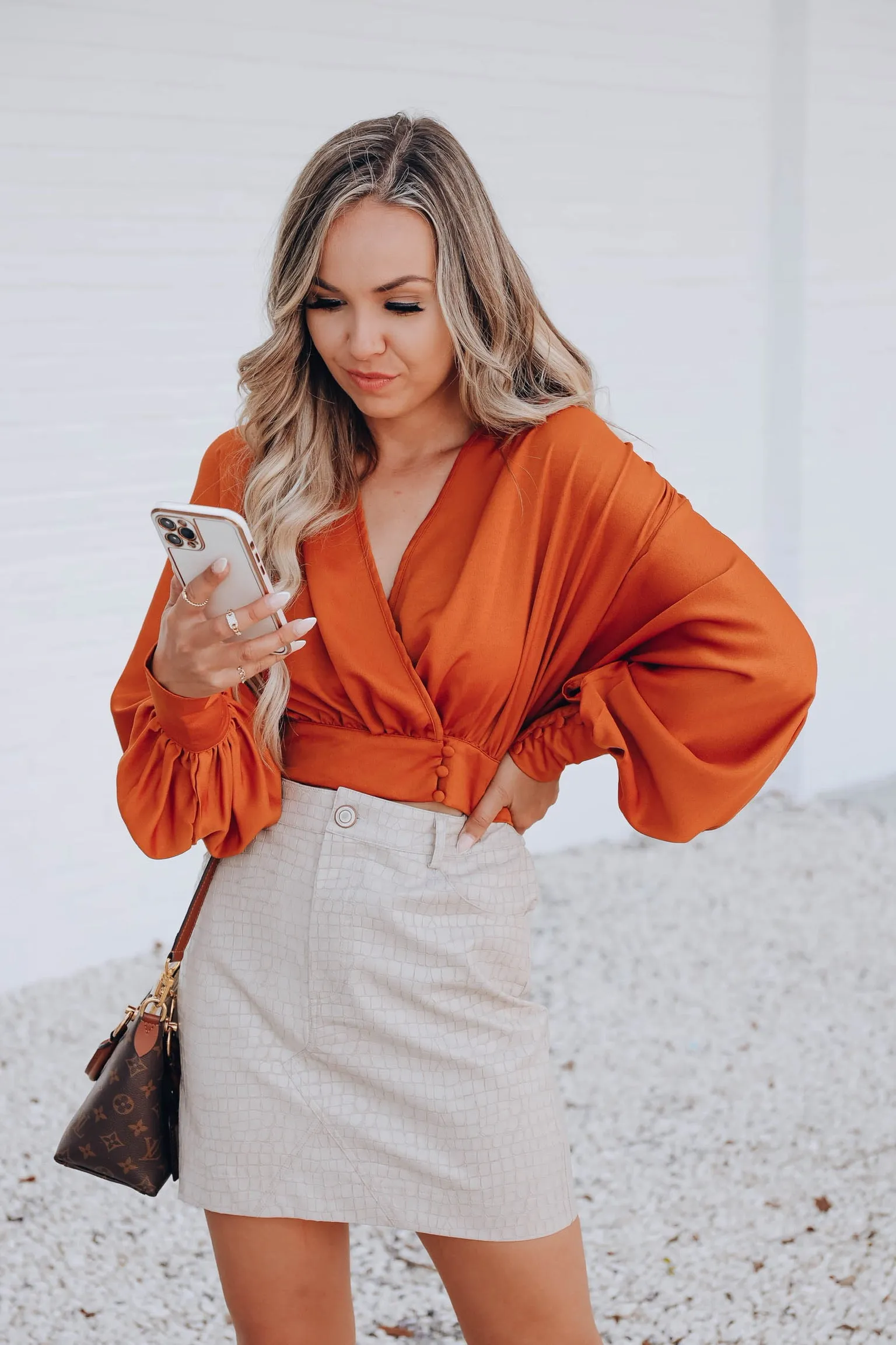 Camilla Surplice Satin Top - Rust