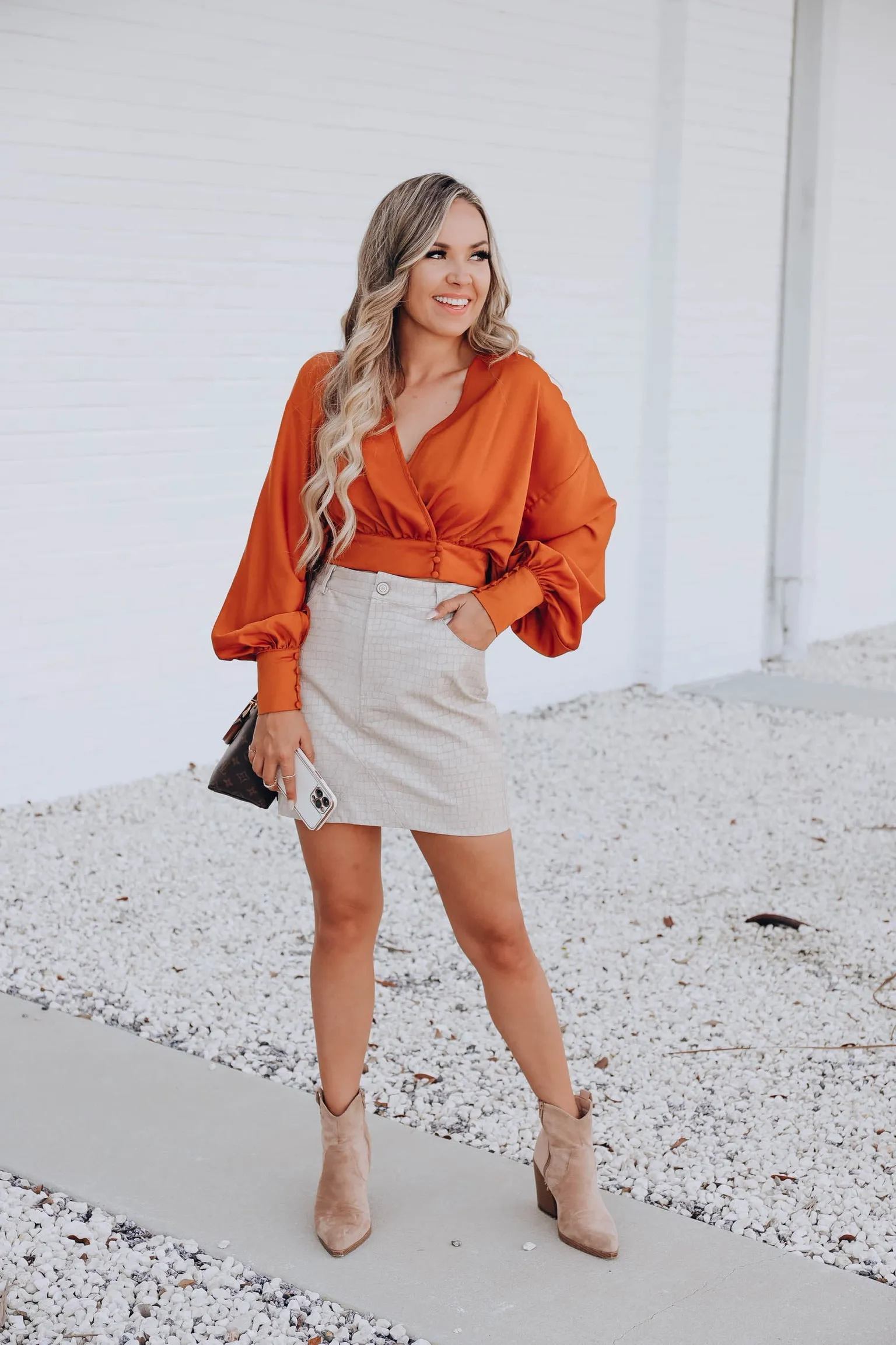 Camilla Surplice Satin Top - Rust