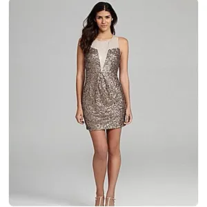 Chelsea and Violet Sequin Champagne Gold and Bronze Mini Dress Medium