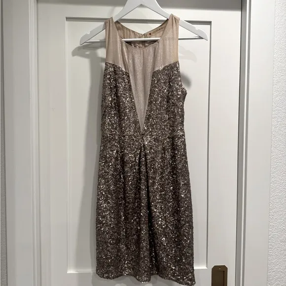 Chelsea and Violet Sequin Champagne Gold and Bronze Mini Dress Medium