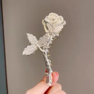 Chic Crystal Pearl Inlaid Rose Chignon Claw Clip Hair Clip