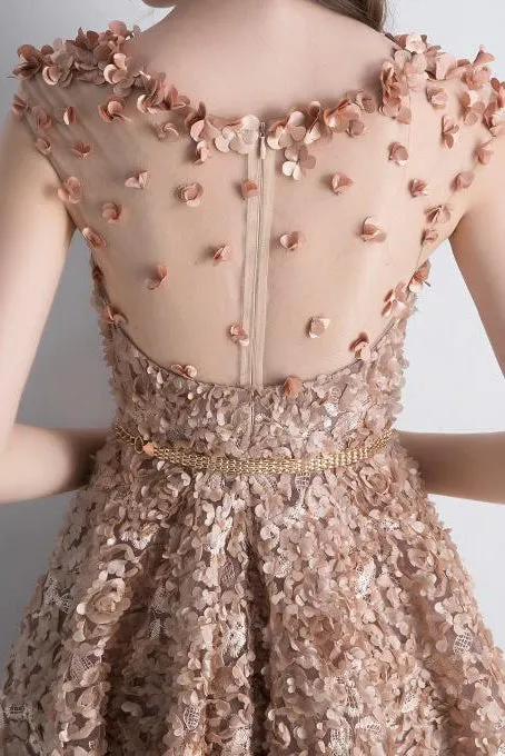 Chic Homecoming Dresses Knee-length A-line Sleeveless Tulle Lace Short Prom Dress Party Dress OHM104