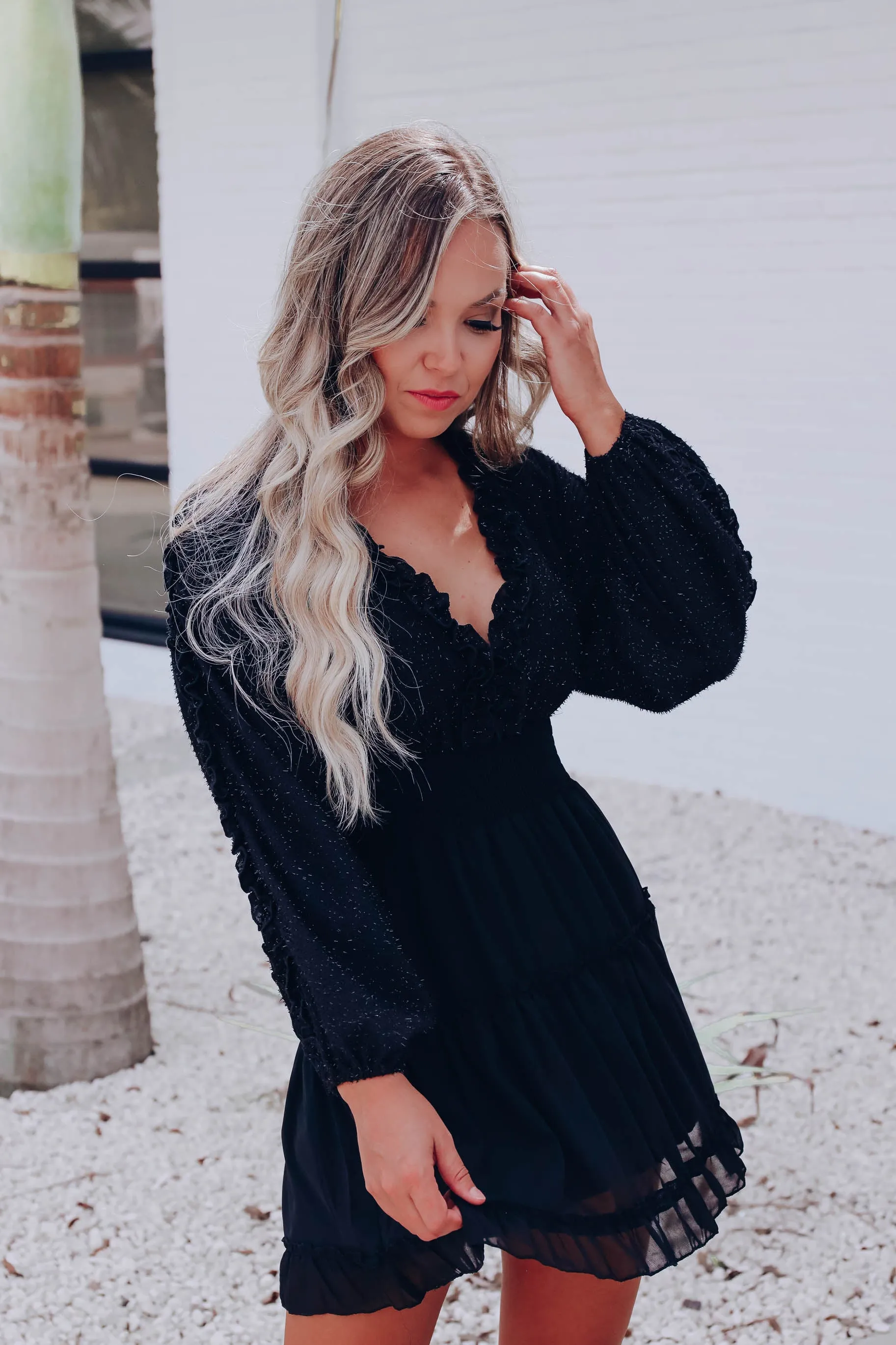 Chic Nightlife Tinsel Tiered Dress