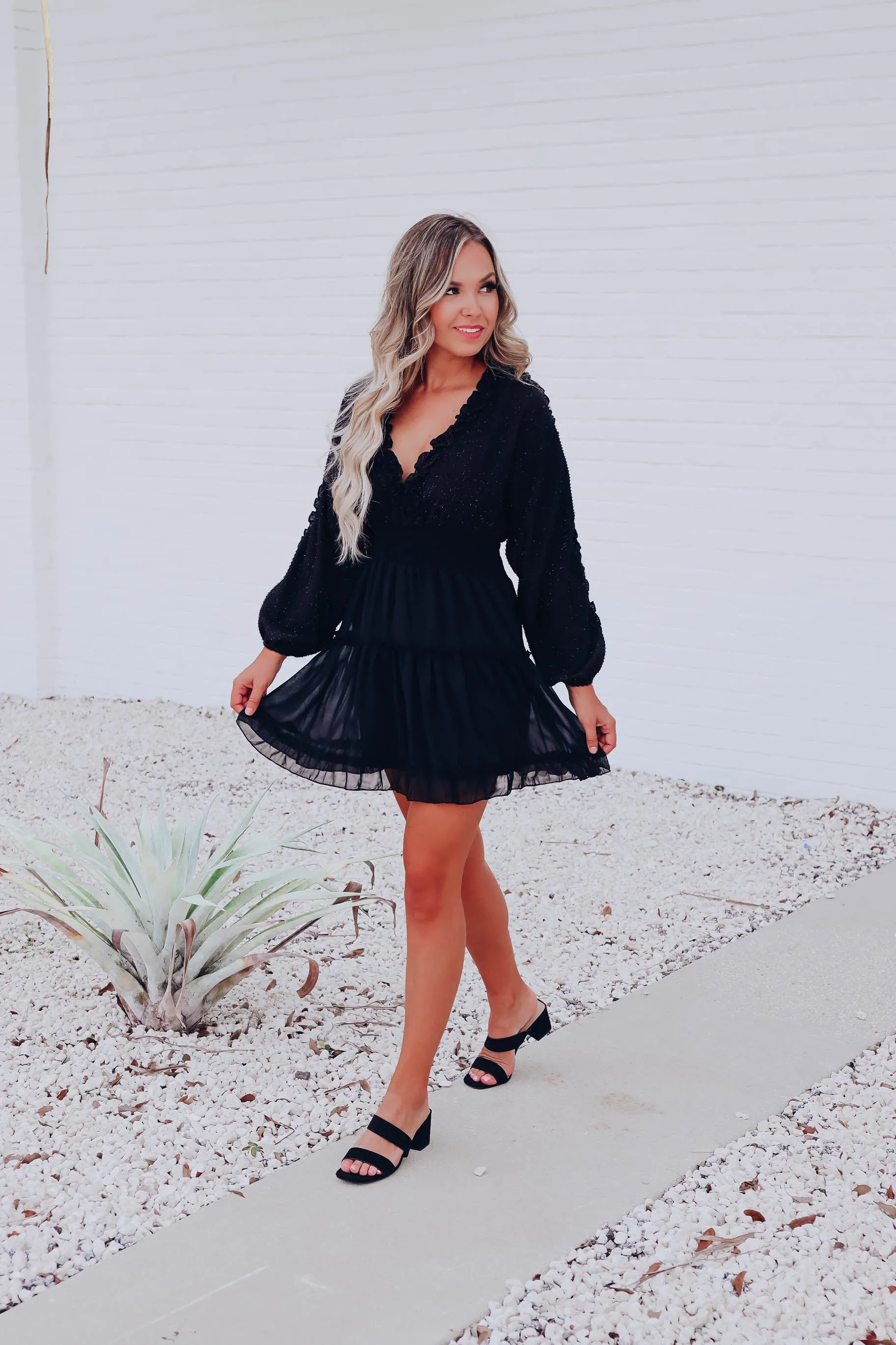 Chic Nightlife Tinsel Tiered Dress