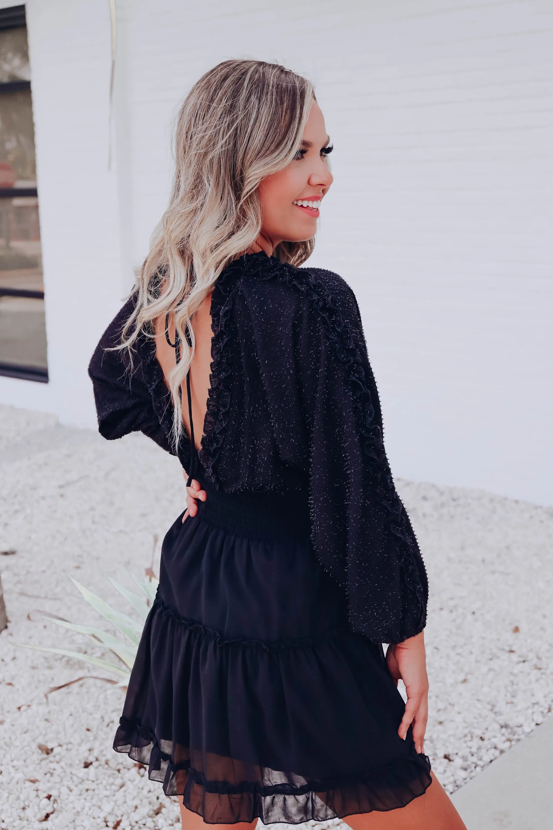 Chic Nightlife Tinsel Tiered Dress