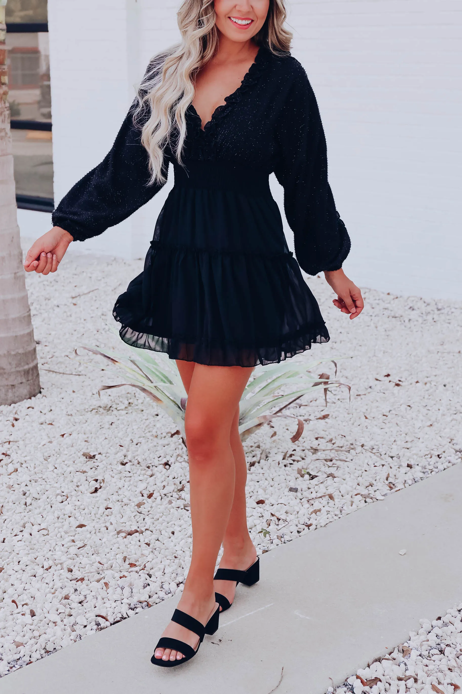 Chic Nightlife Tinsel Tiered Dress