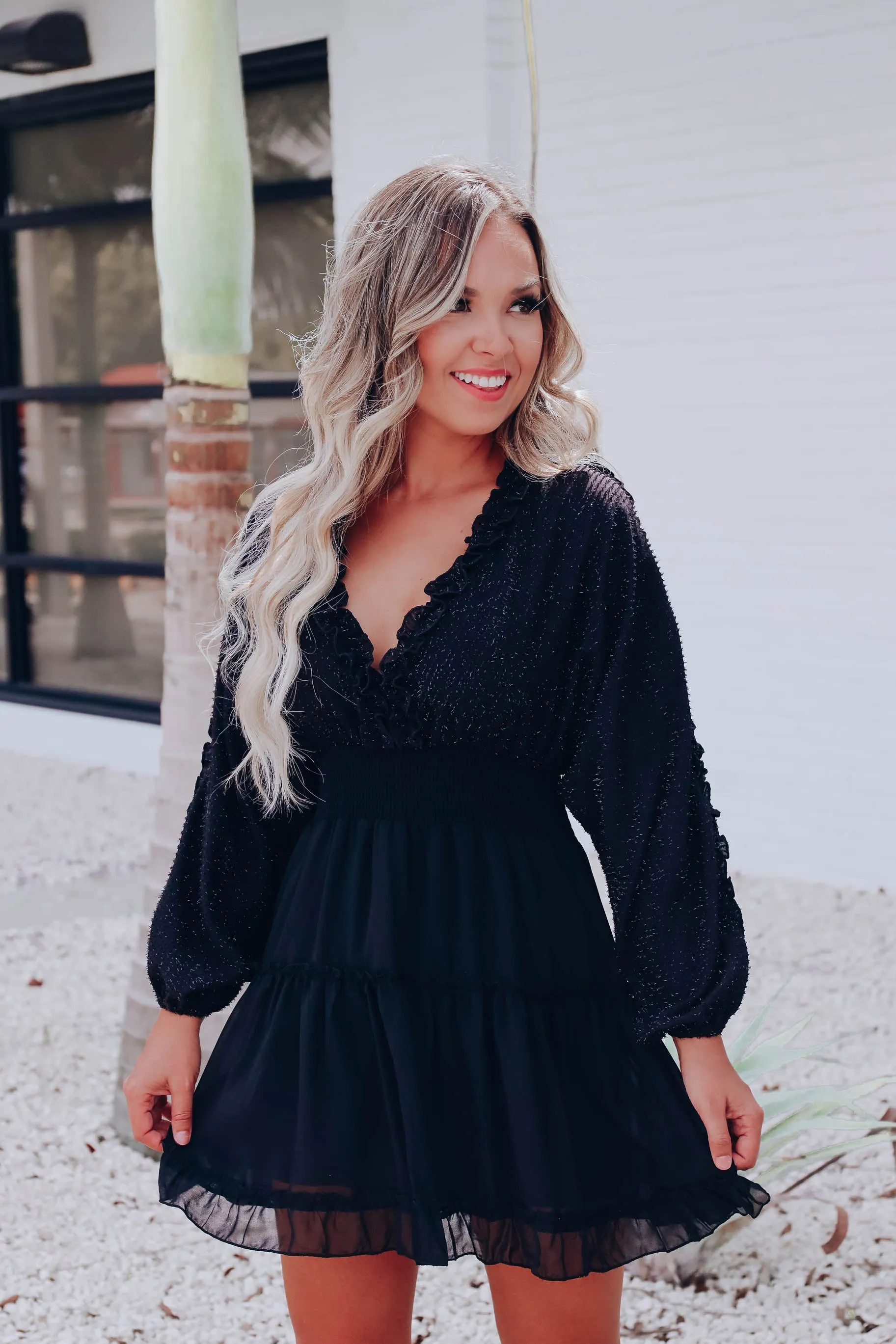 Chic Nightlife Tinsel Tiered Dress