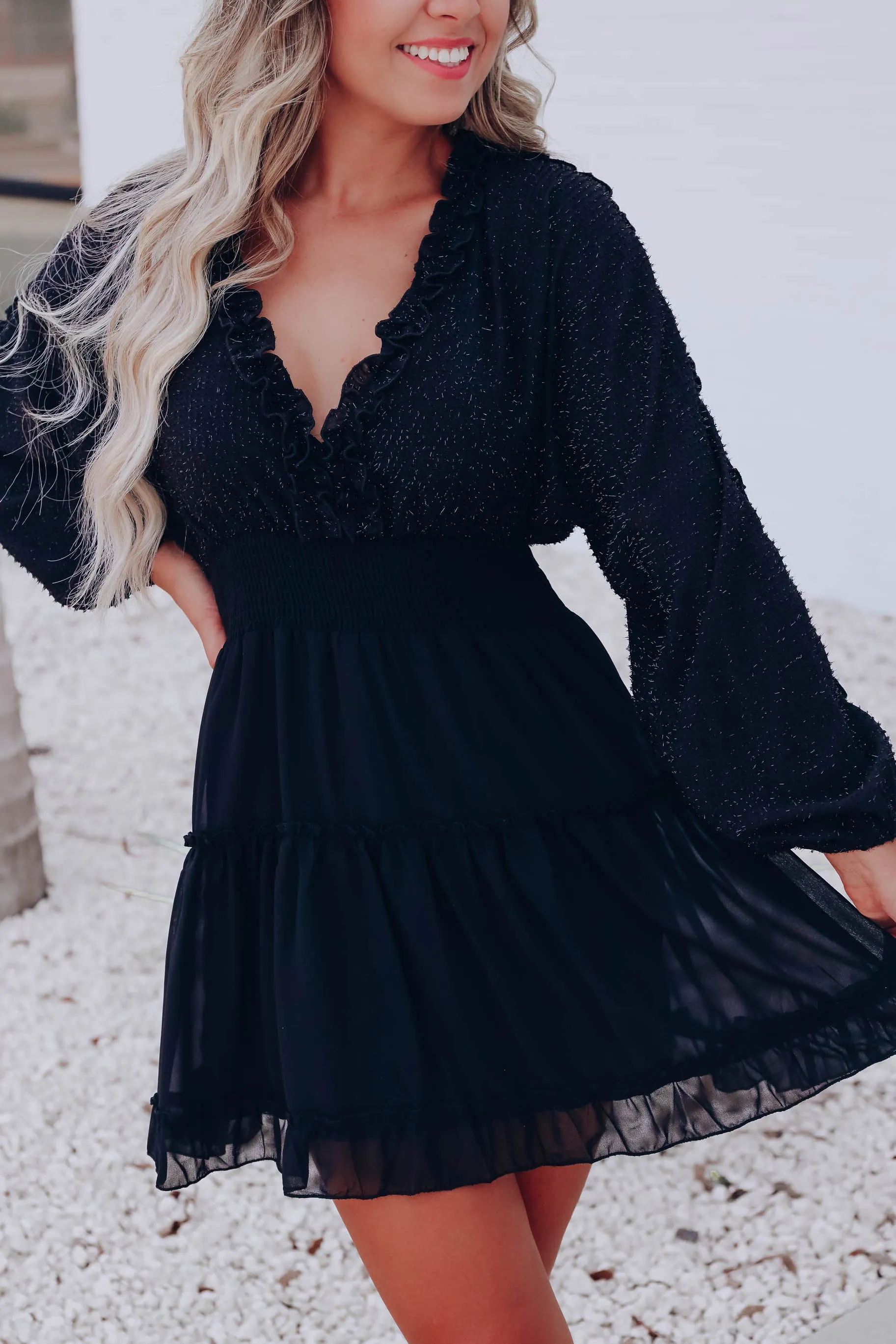 Chic Nightlife Tinsel Tiered Dress