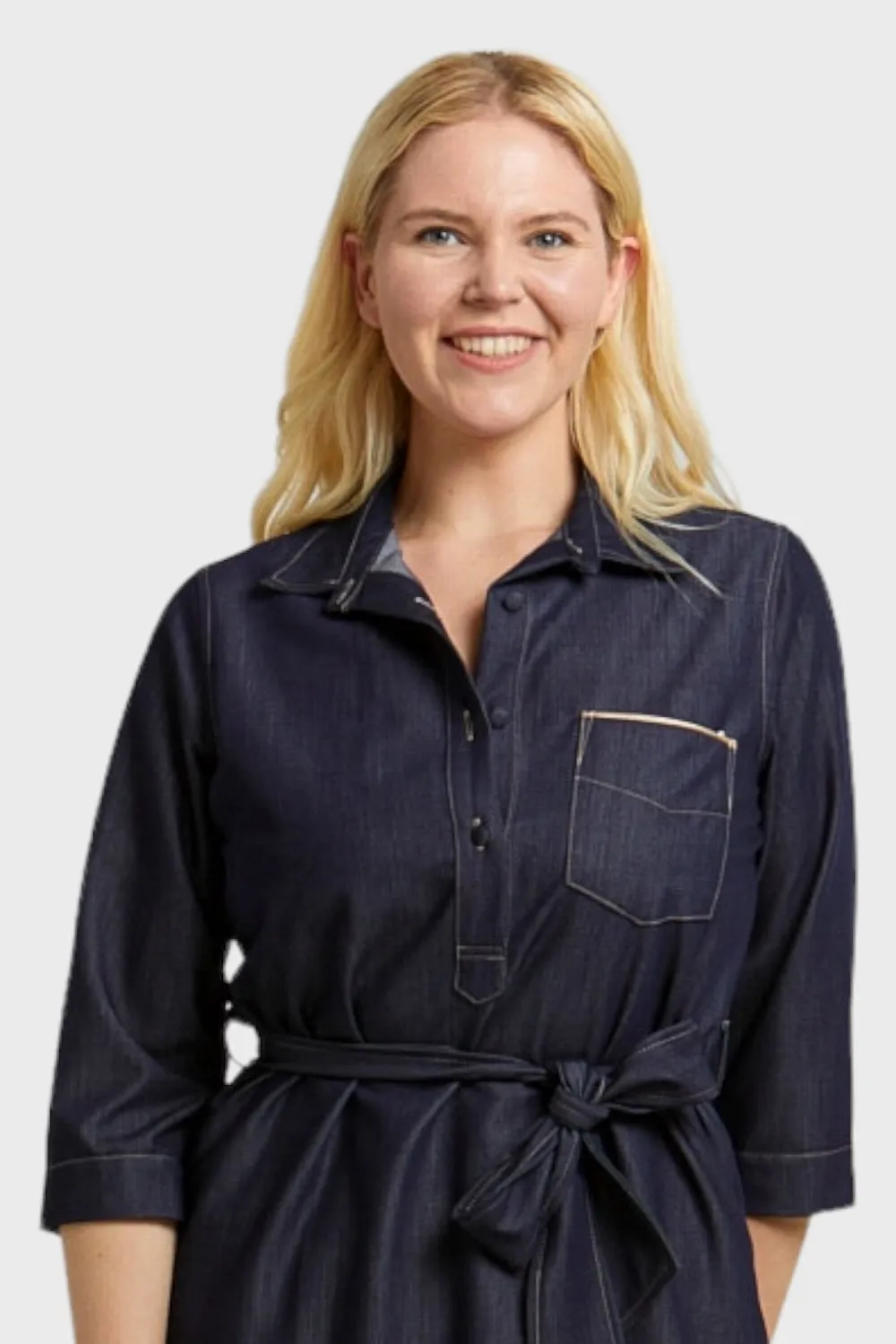 Chleo Denim Half Button Shirt Dress