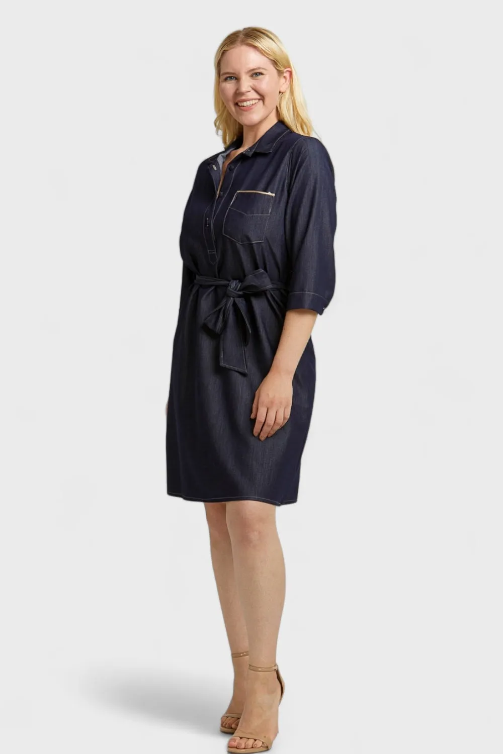 Chleo Denim Half Button Shirt Dress