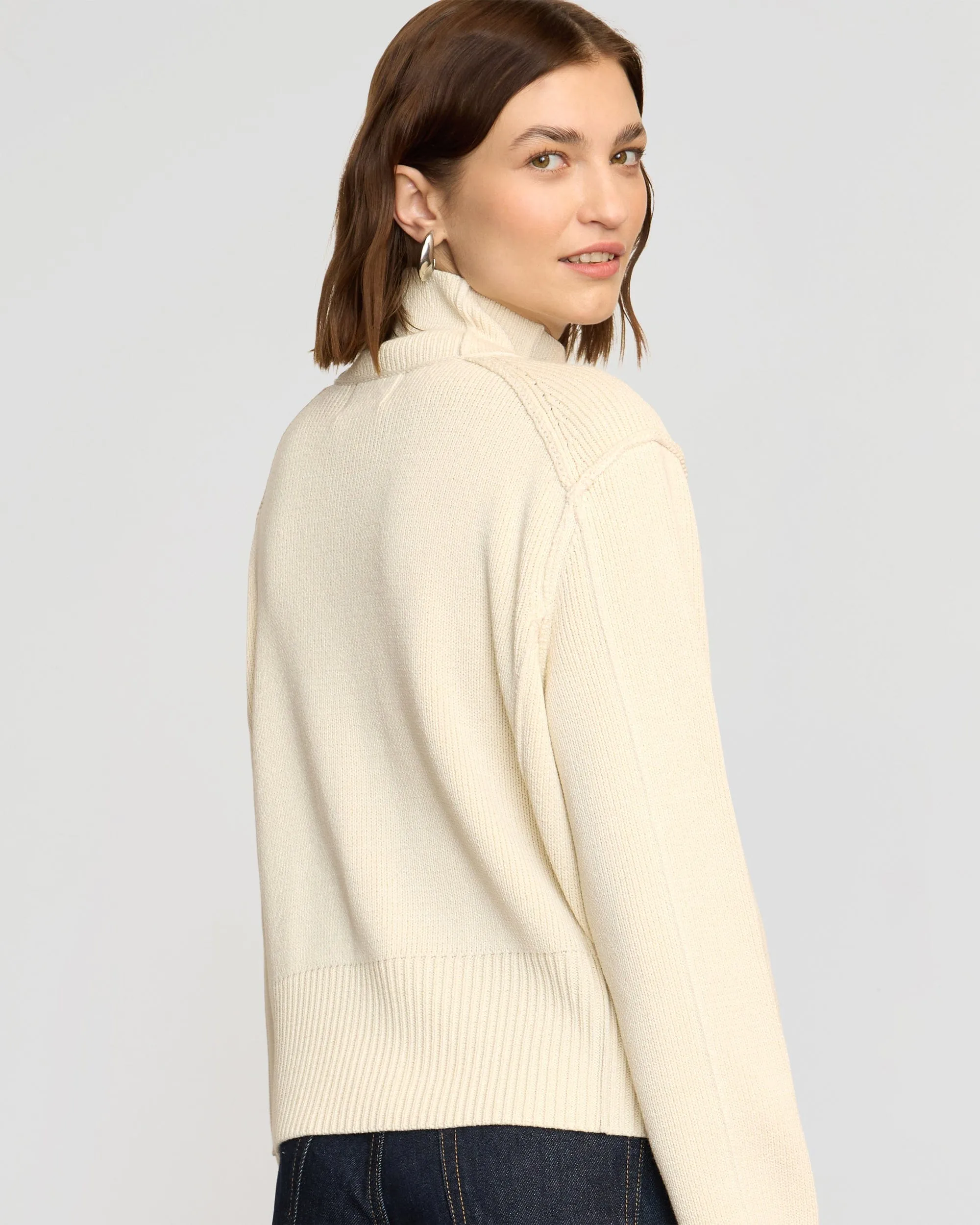 Clove Button Mock-Neck Knit Cardigan