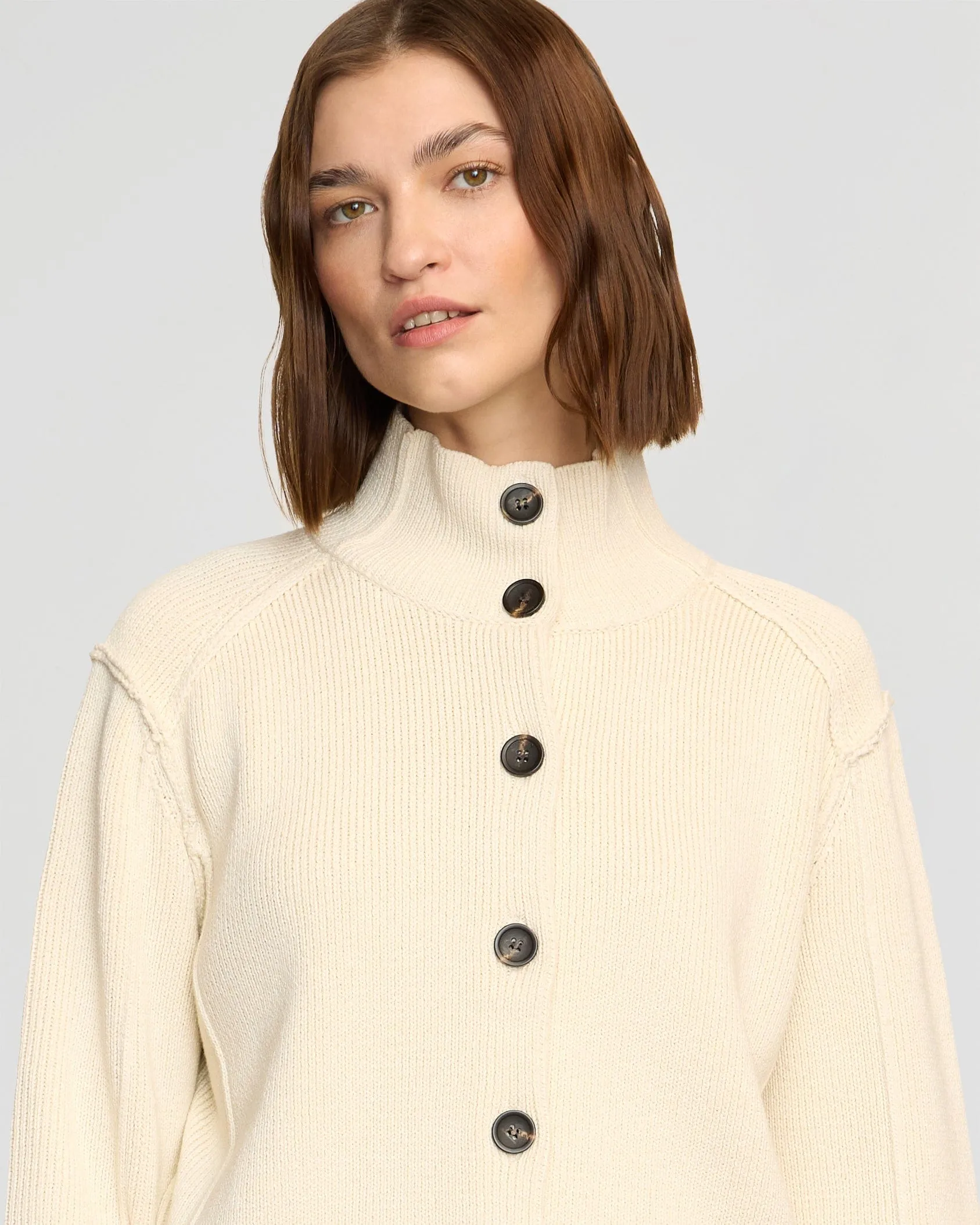 Clove Button Mock-Neck Knit Cardigan