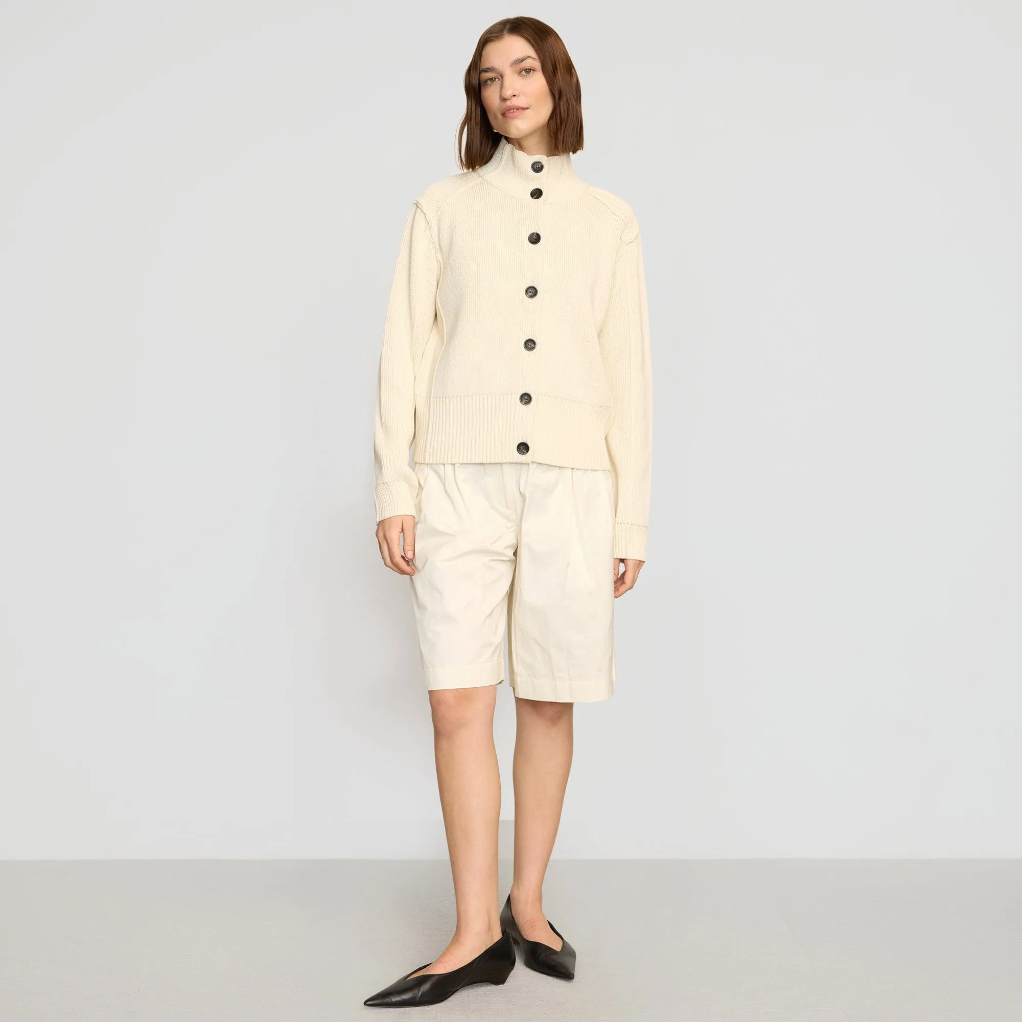 Clove Button Mock-Neck Knit Cardigan