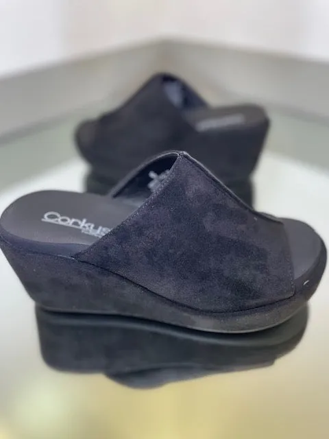 Corkys Here For It Black Faux Suede Wedge