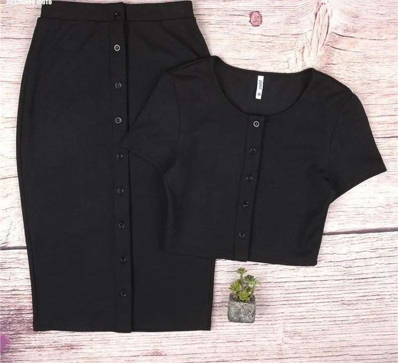 Crop Top and Skirt Set White Black 2 Two Piece Set Sexy Dress Women Bodycon Office Dress Robe D0664