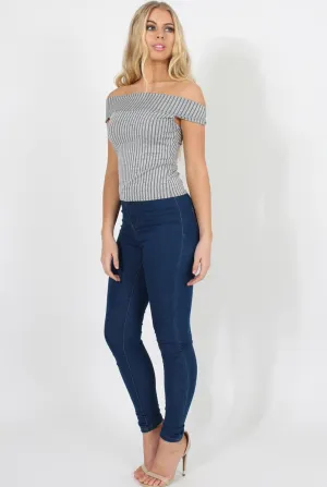 Dark Grey Cold Shoulder Ribbed Top - Elsa