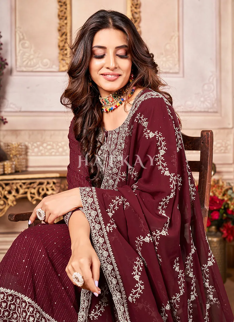 Deep Red Embroidered Ethnic Georgette Salwar Kameez
