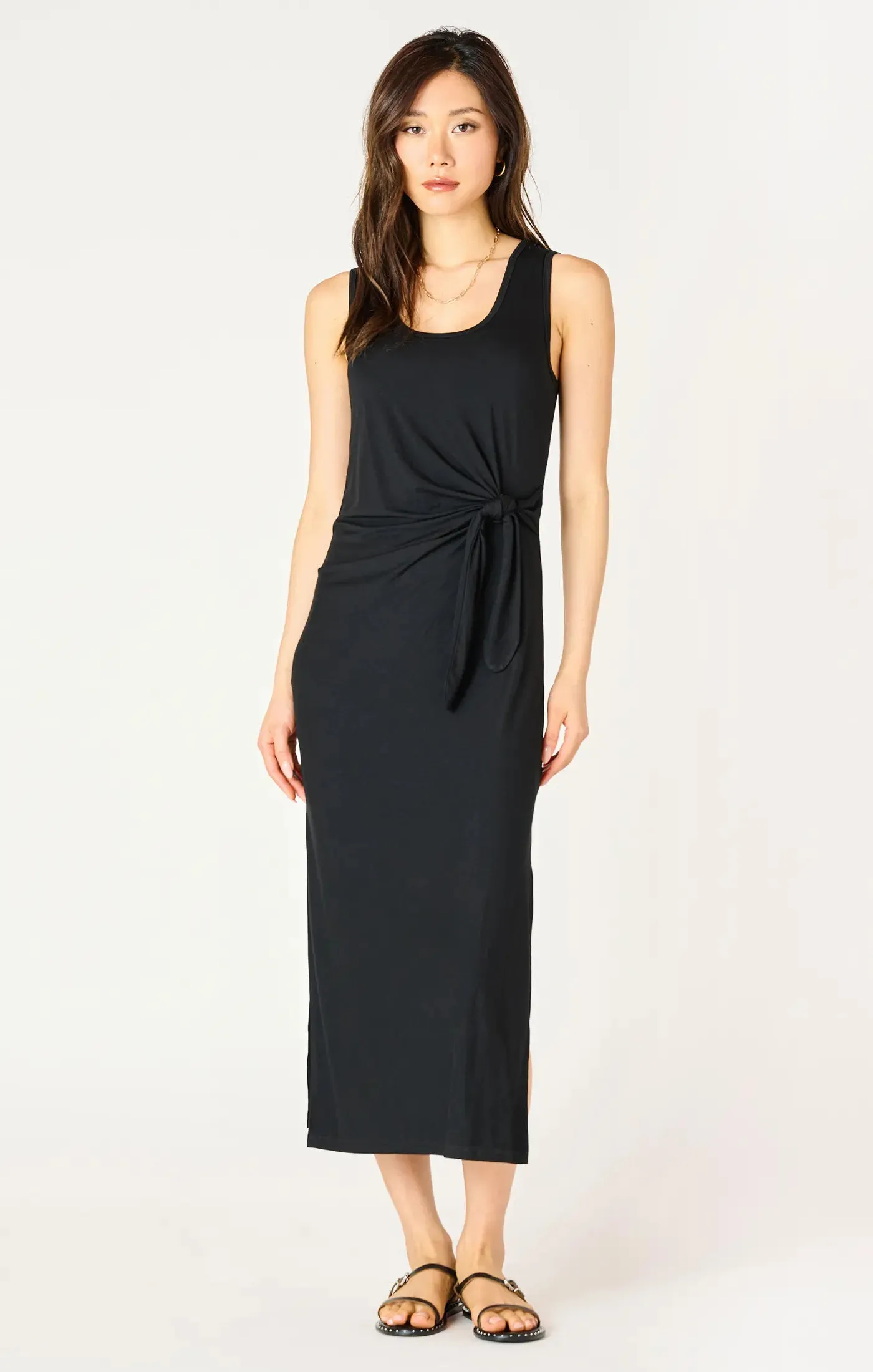 DEX Long Knit Black Dress w/ Loop Tie