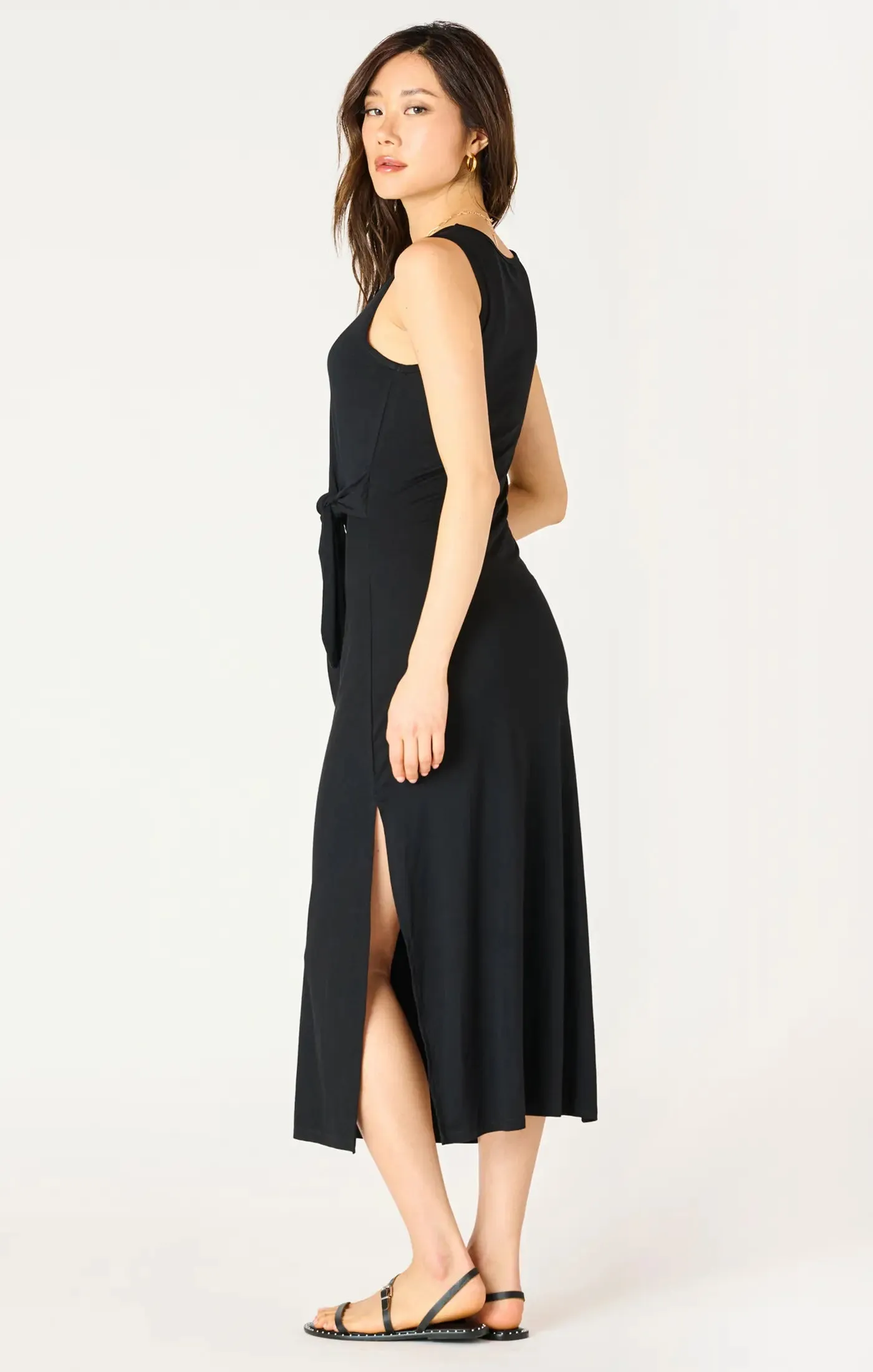 DEX Long Knit Black Dress w/ Loop Tie
