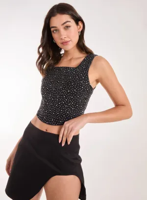 Diamante Denim Crop Top