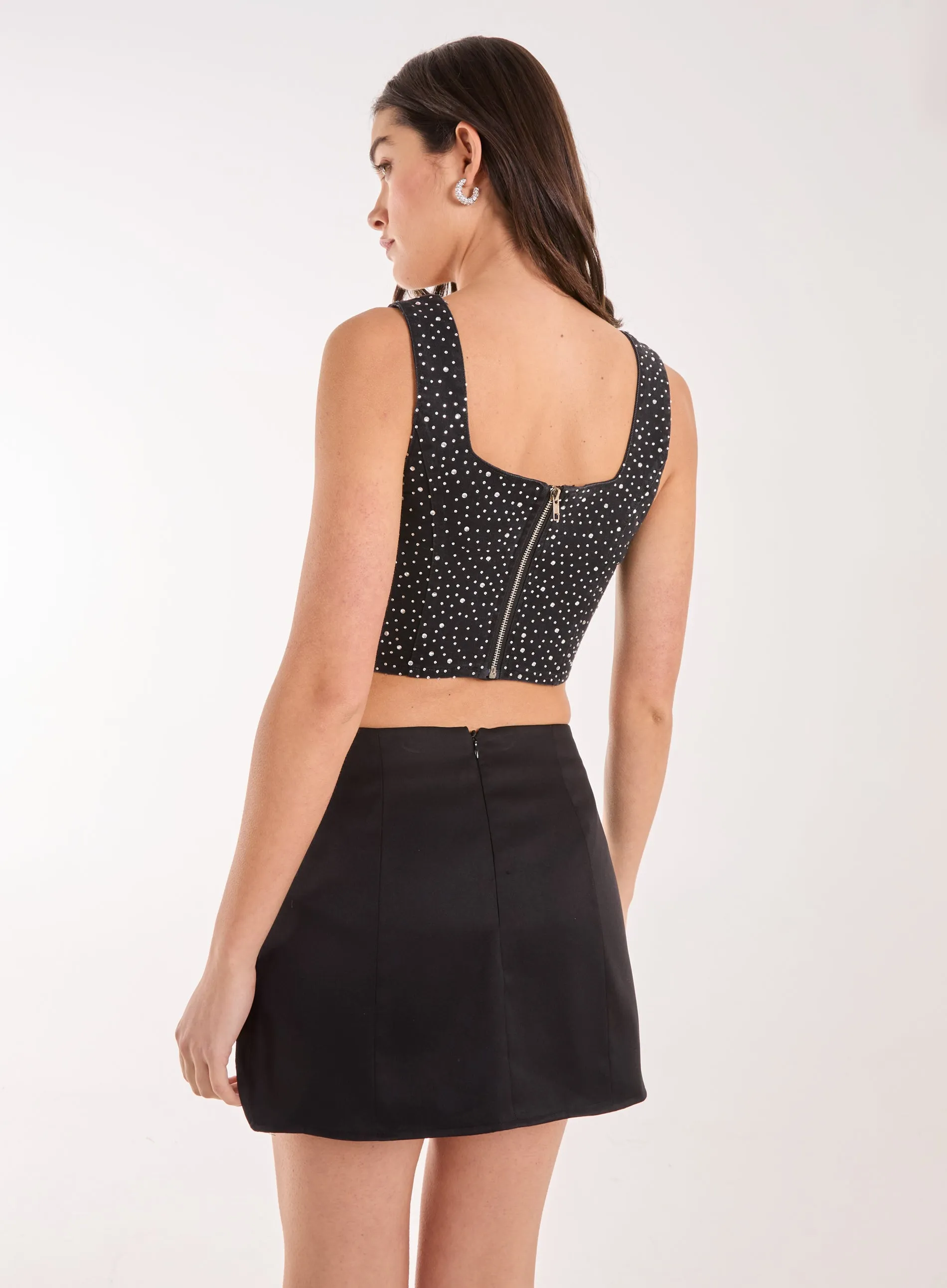 Diamante Denim Crop Top