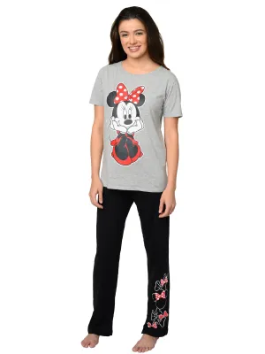 Disney Women's Minnie Mouse T-Shirt & Lounge Pants Pajama Set Gray Black