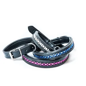 Dog Collar - Padded Leather with Channel Set Crystals - 3 Colors