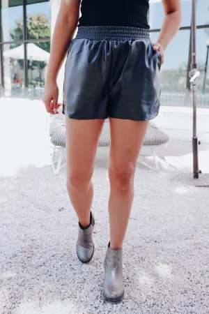 Dolphin Hem Faux Leather Shorts - Black