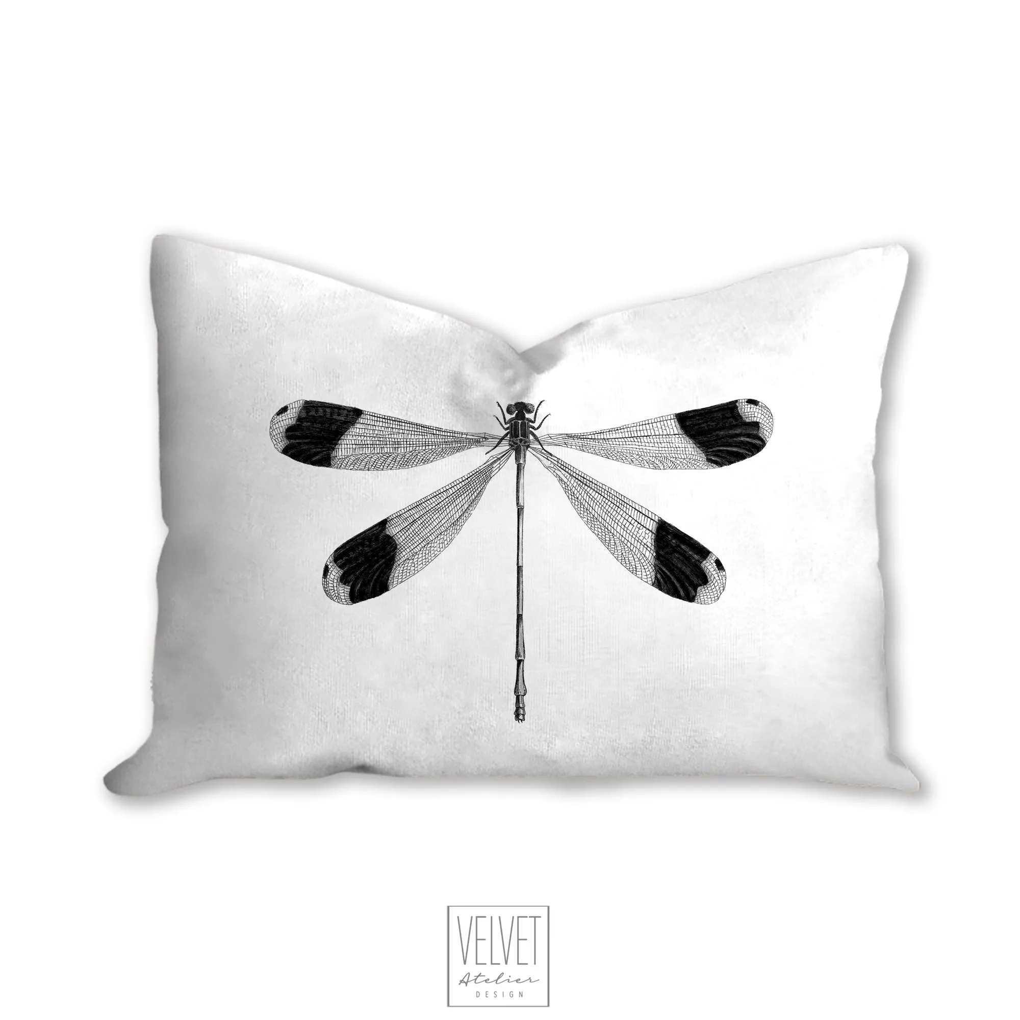 Dragonfly pillow, black and white, insect art, botanical, natural decor, farmhouse, pillow cover, decorative pillow, pillow case
