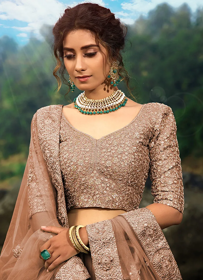 Dusty Pink Golden Sequence Designer Embroidery Wedding Lehenga Choli