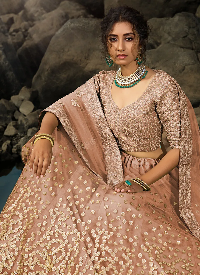 Dusty Pink Golden Sequence Designer Embroidery Wedding Lehenga Choli